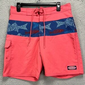 Vineyard Vines Cargo Swim Trunks Mens 30 Shark Print‎ Pink / Blue  Board Shorts